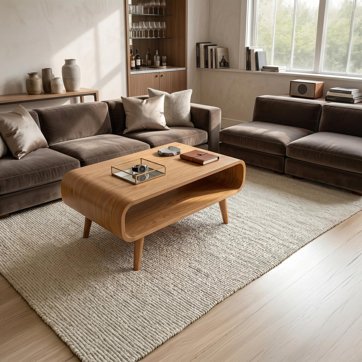 Modern Solid Wood Coffee Table with Shelf, Open Storage Center Table for Living Room and Lounge Space, Minimalist