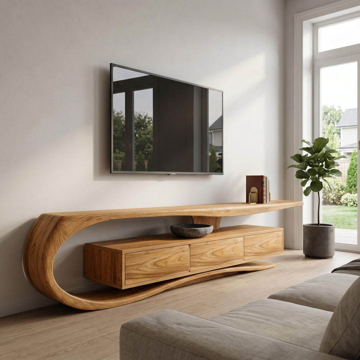 Minimalist Curved TV Console For Living Room