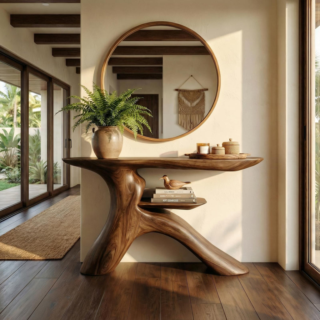 Minimalist Console Table, Natural Solid Wood Narrow Entryway Sofa Table for Living Room
