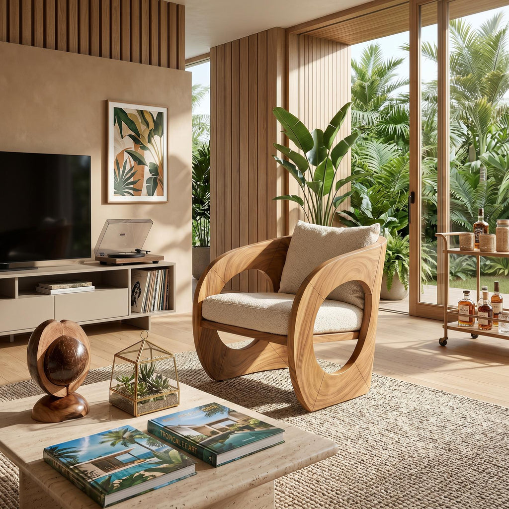 Tropical Organic Modern Wooden Chair Garden Lounge SILDTTRCHR004