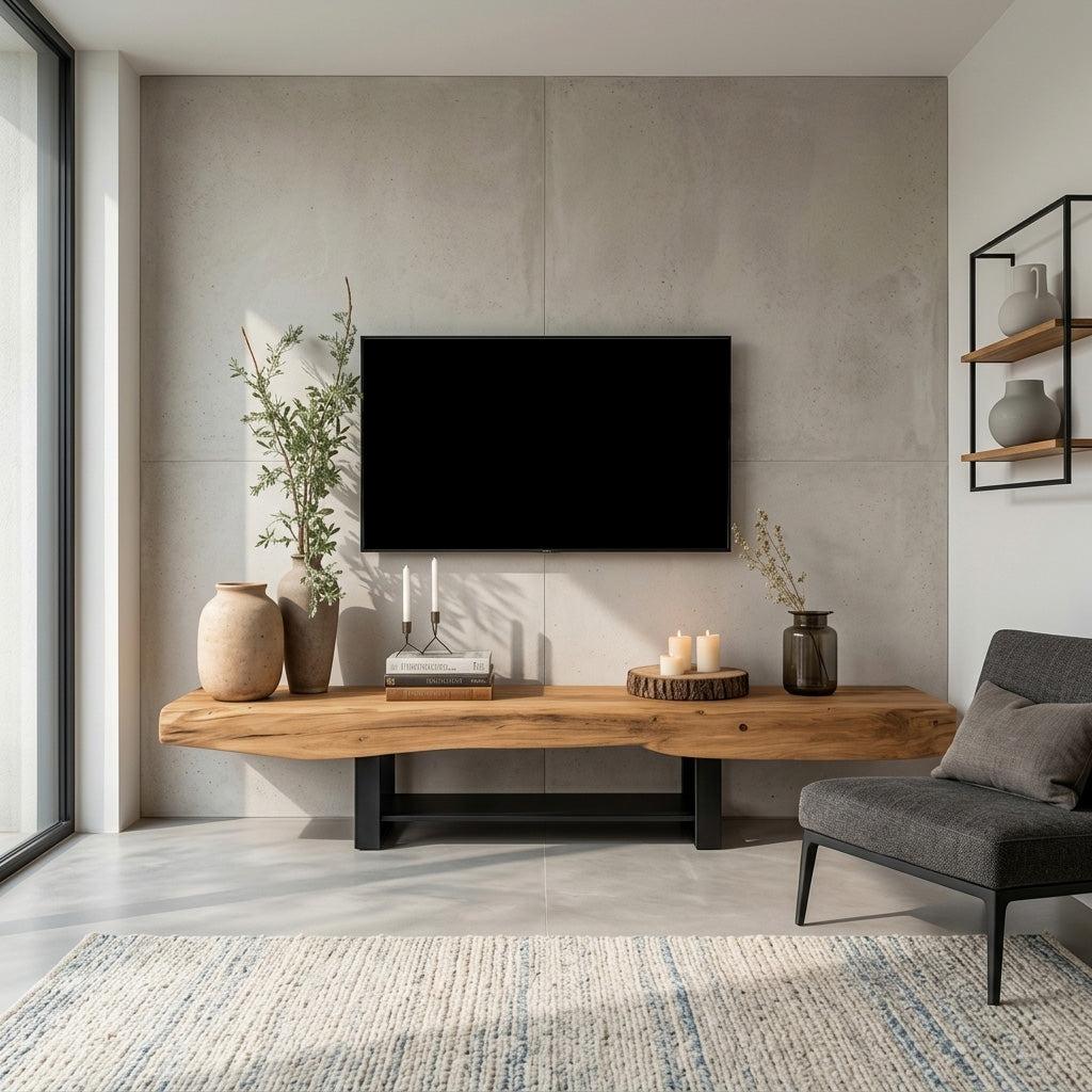 Rustic TV Shelf With Metal Legs For Minimalist Living Room