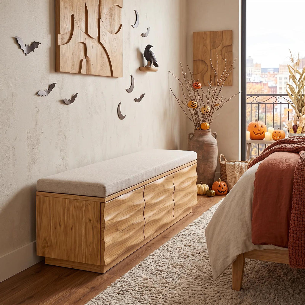 Modern Wave Storage Bench Cushion For Halloween Fall Decor