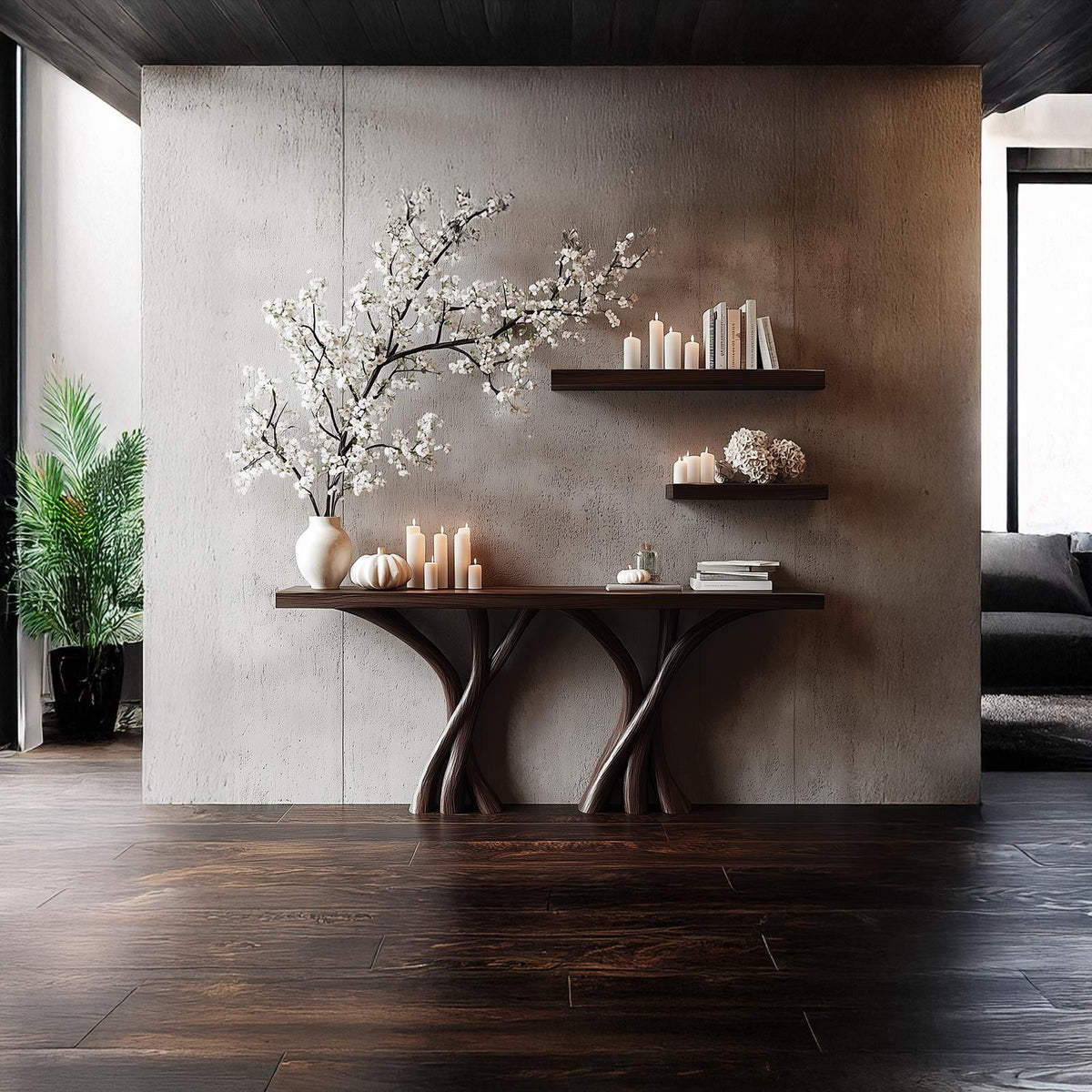 Sculptural Console Table Solid Wood Organic Rustic Gift