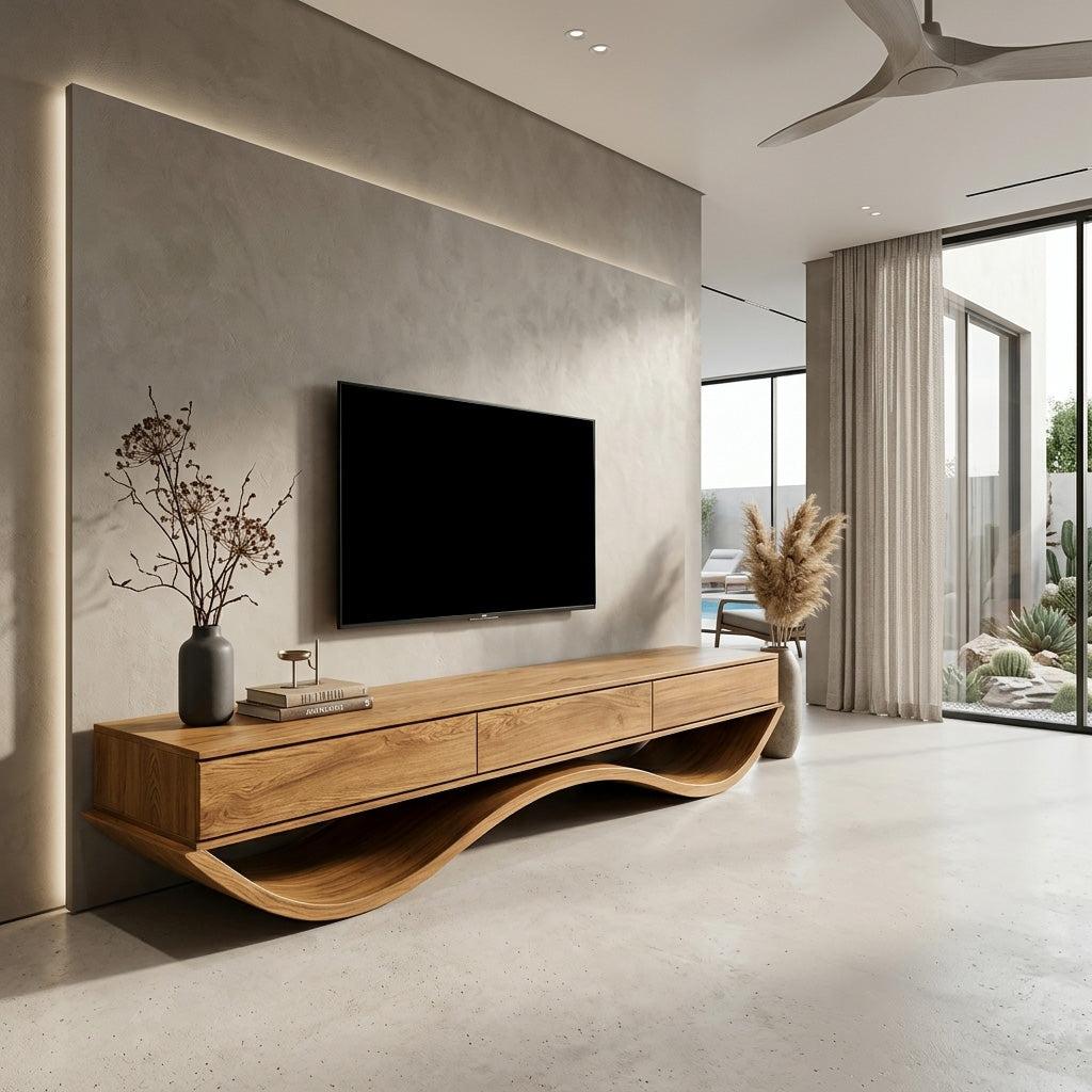 Modern Sculptural TV Console With Curved Base For Living Room