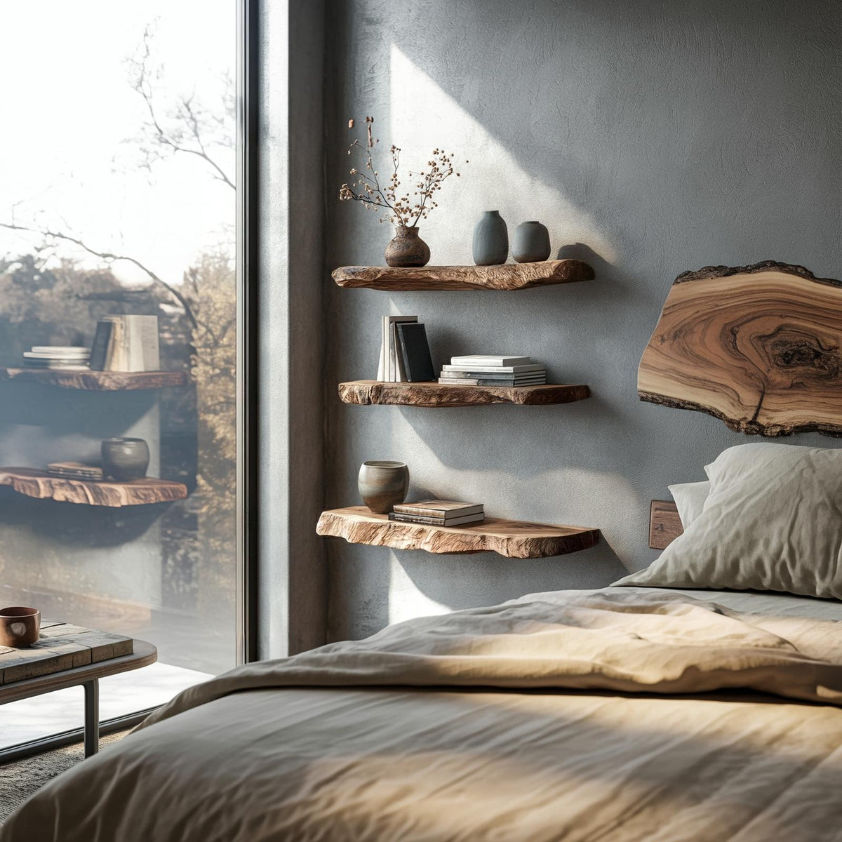 Rustic Organic Floating Shelf For Living Room Or Bedroom Wall