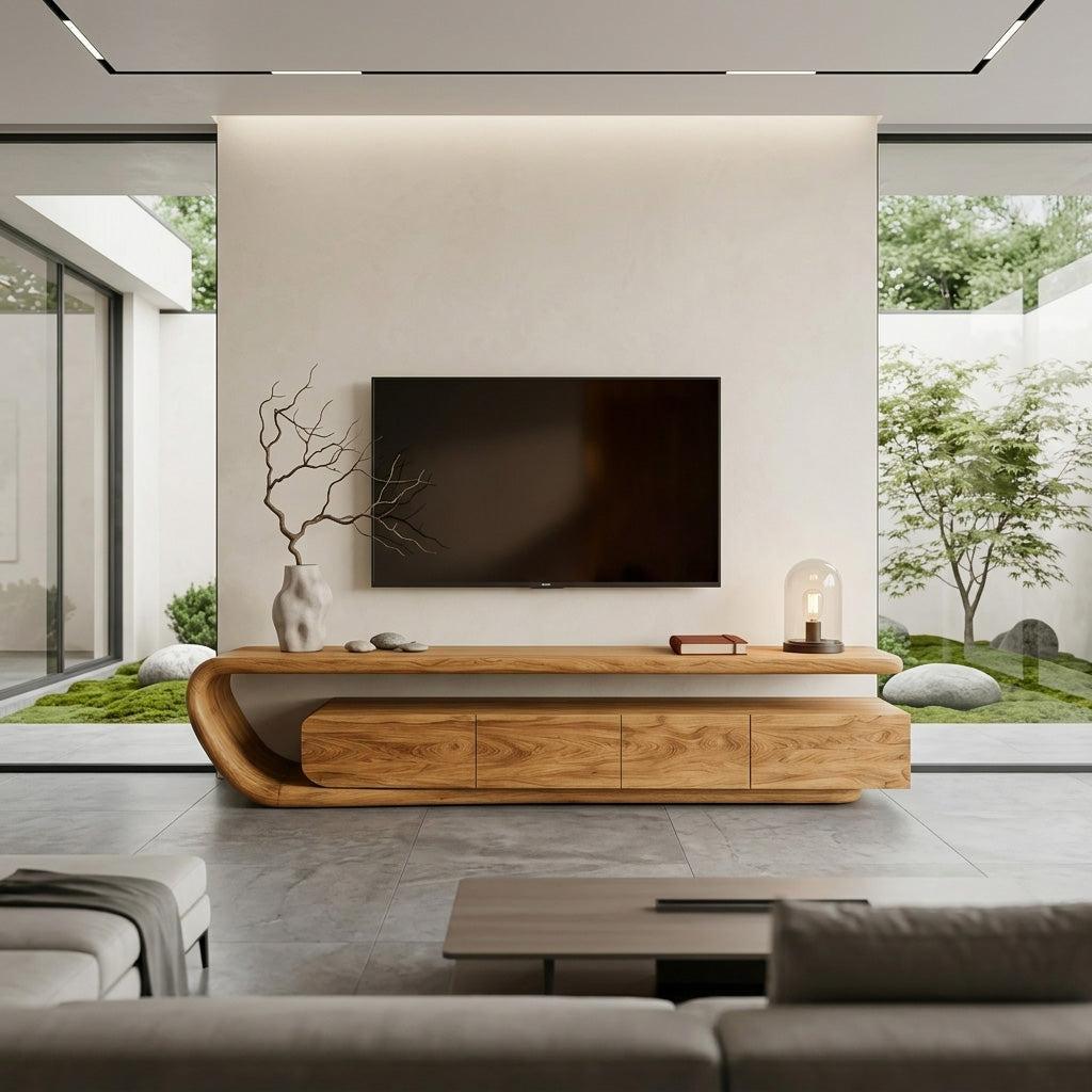 Handcrafted Natural Wood TV Console For Luxury Interior