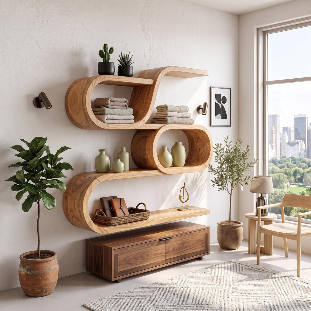 Modern Organic Wall Mounted Display Shelves for Entryway