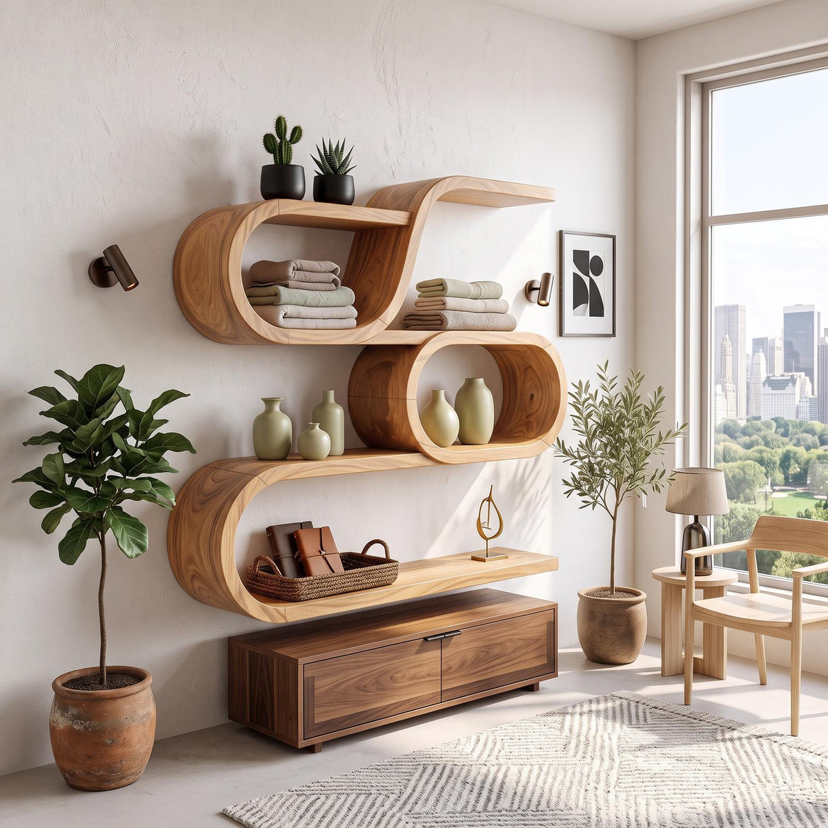 Modern Organic Wall Mounted Display Shelves for Entryway