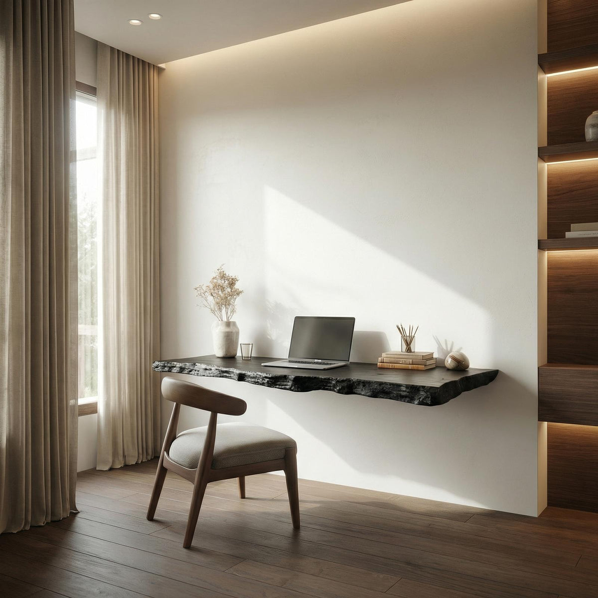 Rustic Wall-Mounted Floating Work Desk, Compact Wood Laptop Writing Desk for Small Space Bedroom