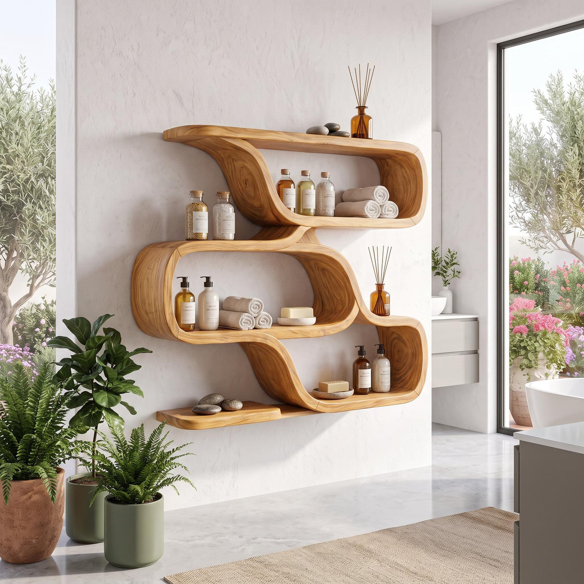 Farmhouse Curved Wood Shelves for Entryway