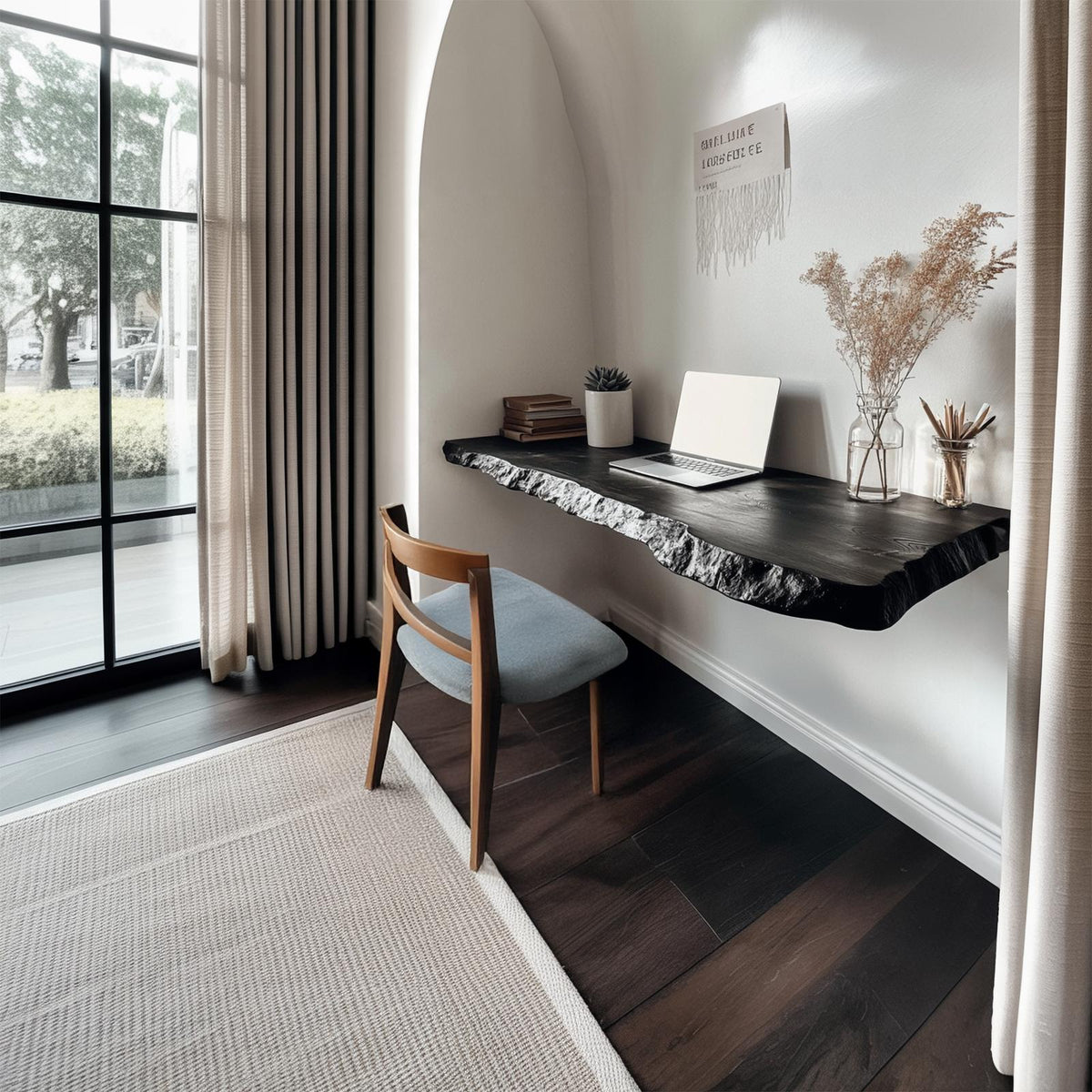 Rustic Wall-Mounted Floating Desk, Handcrafted Solid Wood Writing Laptop Vanity Table for Small Bedroom