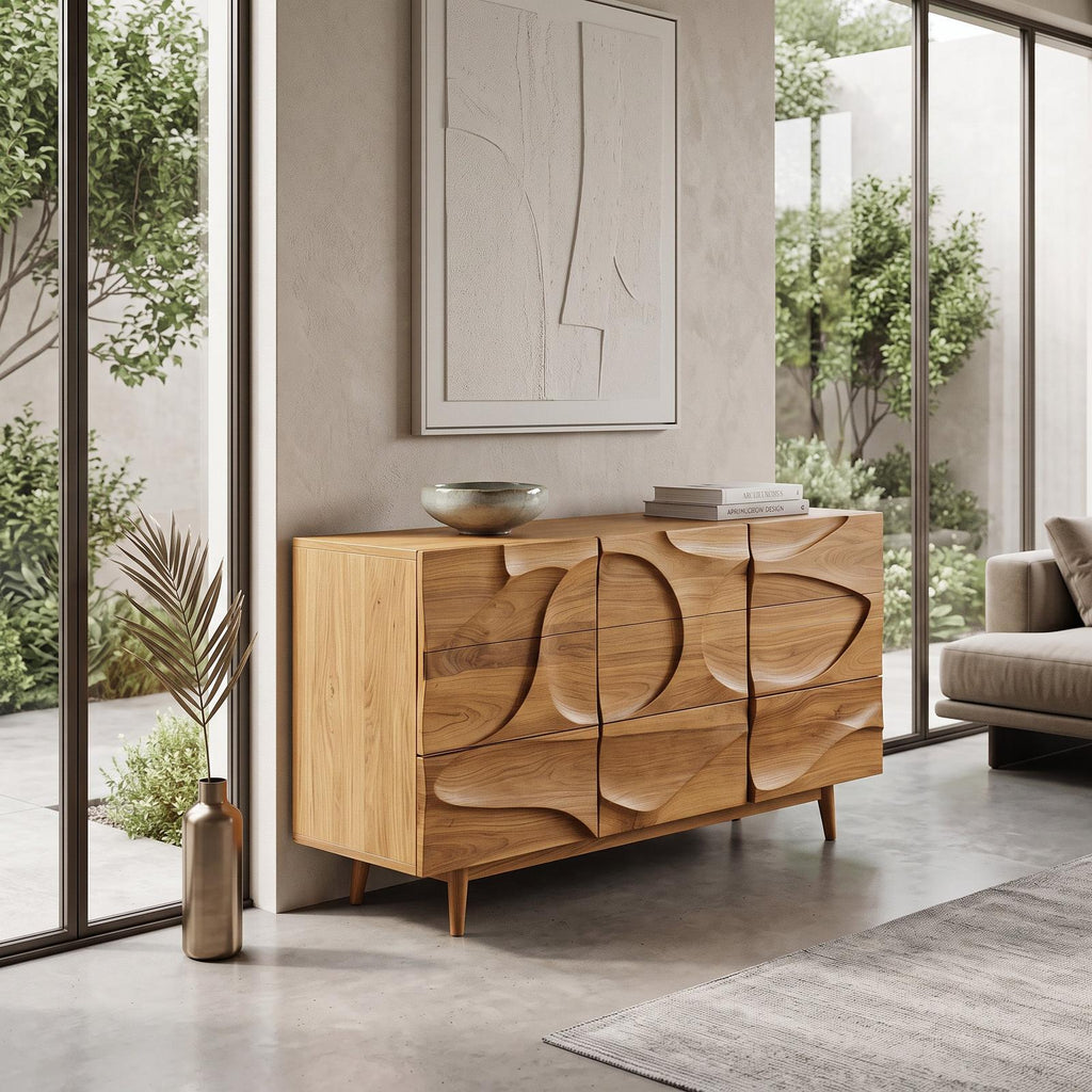 Spry Interior Contemporary Carved Wood Sideboard, Modern Buffet Cabinet & Storage Credenza for Dining or Living Room, SITHHNSIB009
