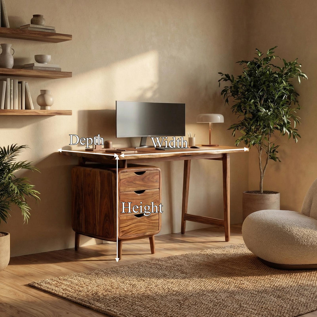 Mid Century Storage Desk, Solid Wood Computer Desk with Drawers for Home Office & Bedroom