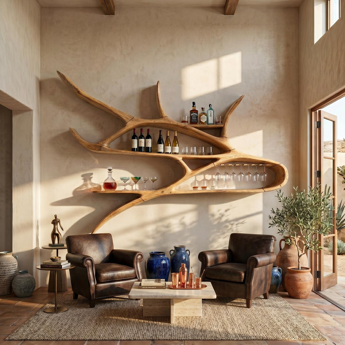 Modern Wall Mounted Wine Rack, Floating Solid Wood Bottle Holder & Storage Showcase for Studio Apartment & Bar