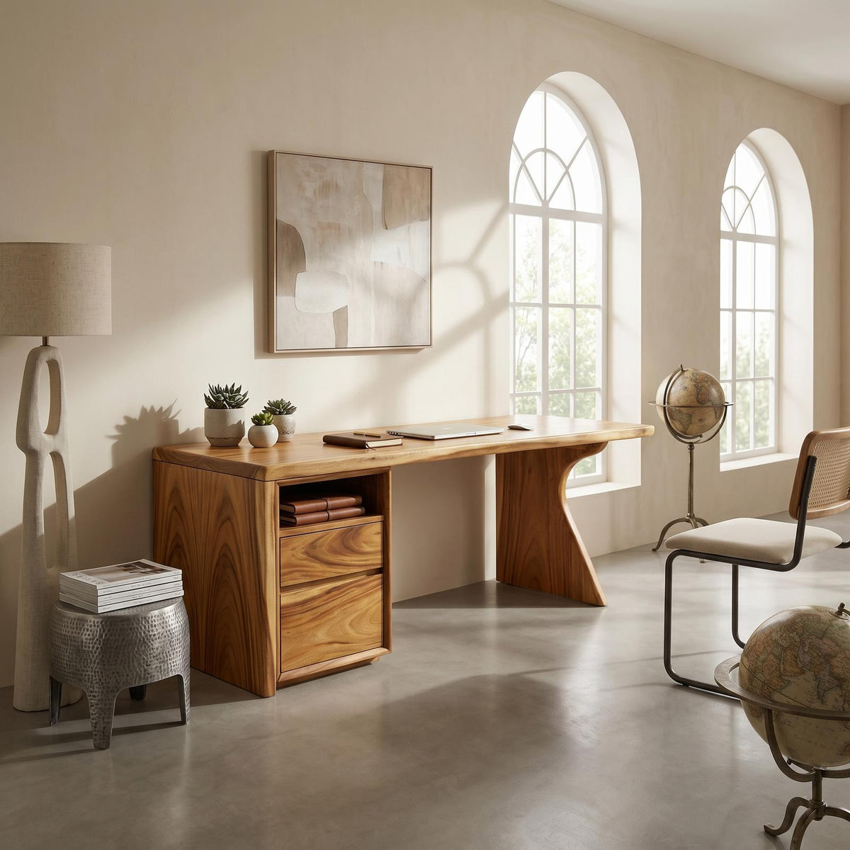 Contemporary Laptop Desk with Side Storage, Compact Wooden Writing Desk for Apartment Home Office