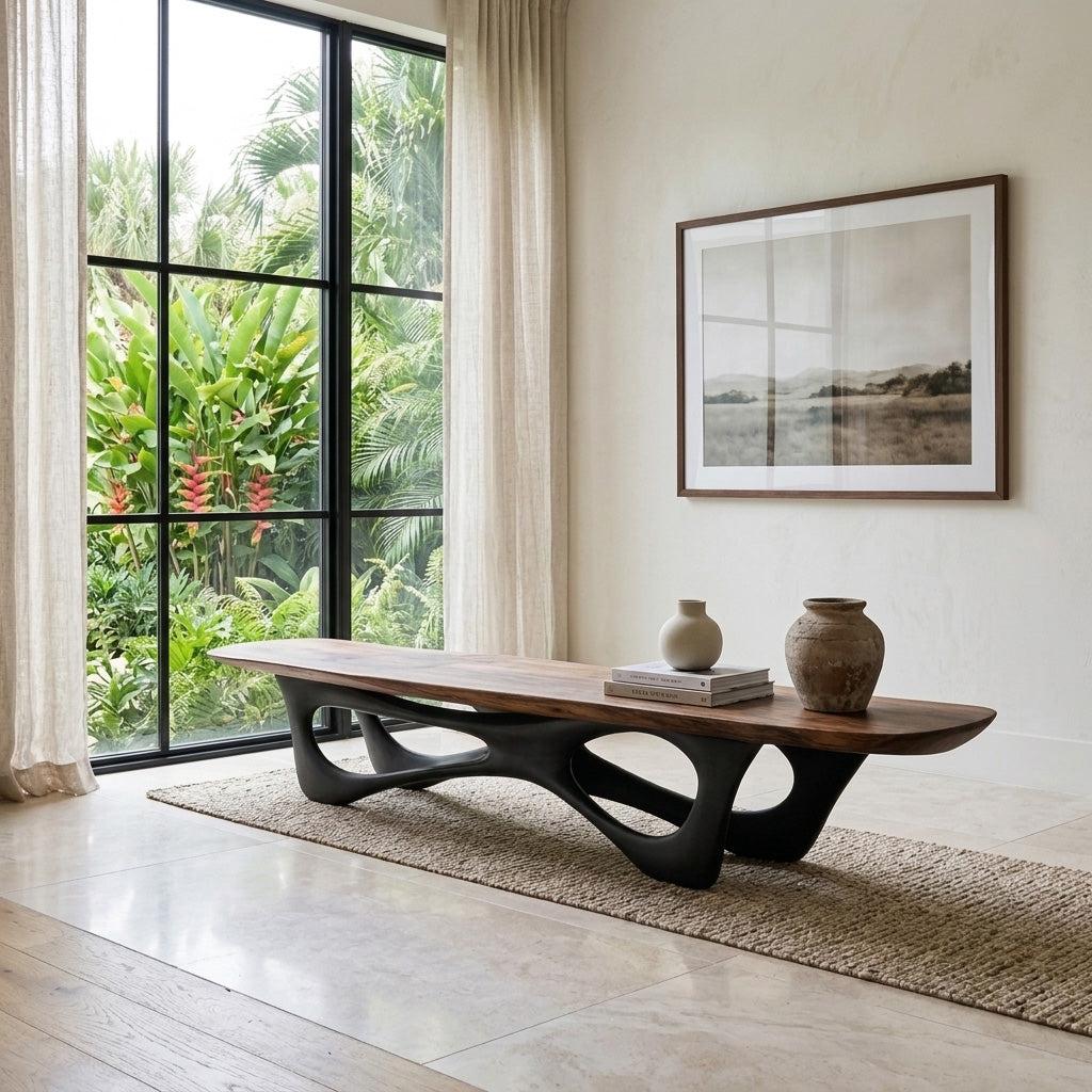 Curved Wooden Statement Bench For Modern Apartment RTTHHNCHR158