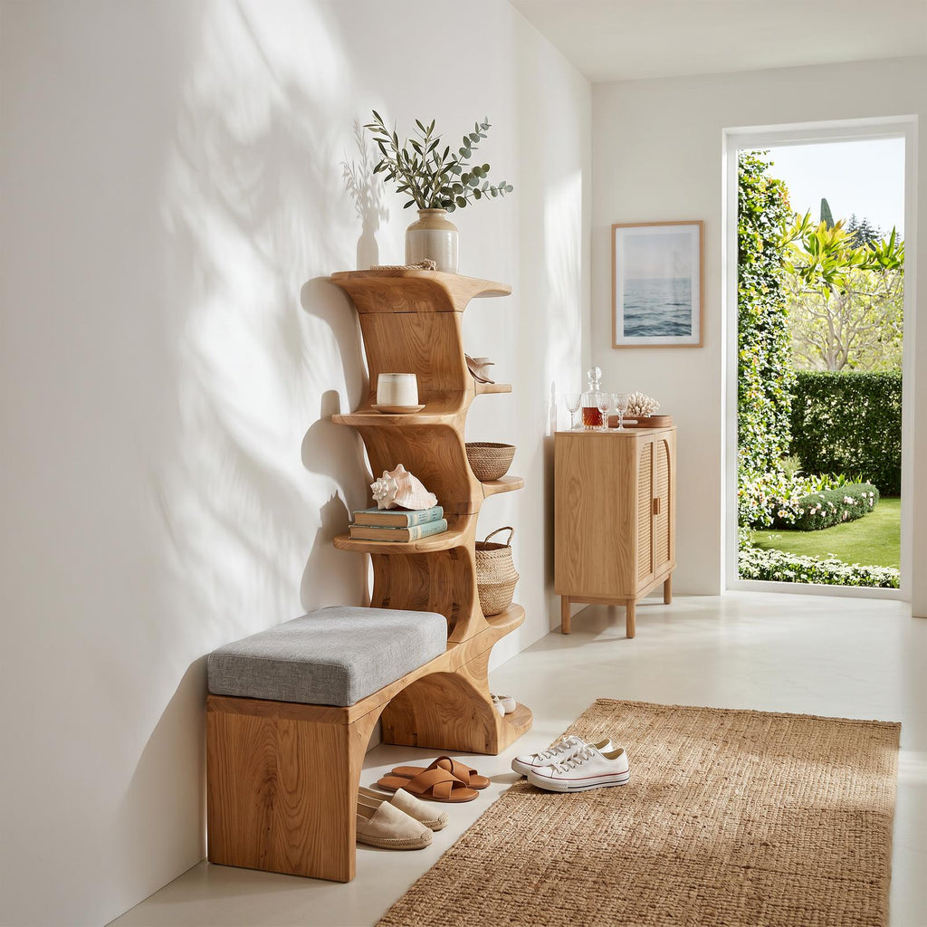 Modern Shoe Rack Bench, Wooden Entryway Bench Storage Seat Organizer for Living Room Corner