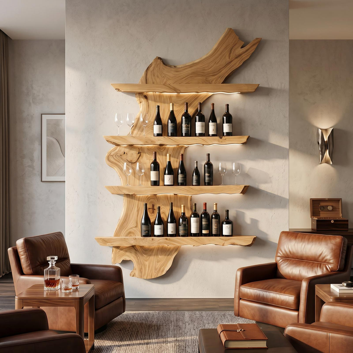 Mid Century Wine Rack For Kitchen Bar Wall Shelf