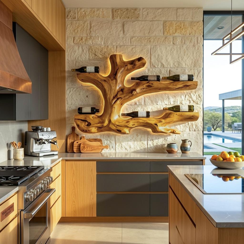 Rustic Live Edge Wine Rack, Handcrafted Solid Wood Wall Hanging Bottle Holder for Home Bar & Kitchen