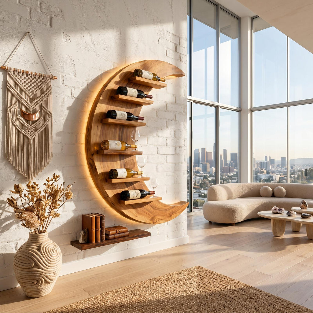 Minimalist Compact Wood Wine Holder, Handcrafted Solid Wooden Tabletop Wine Bottle Display Rack for Small Apartment Bar Space