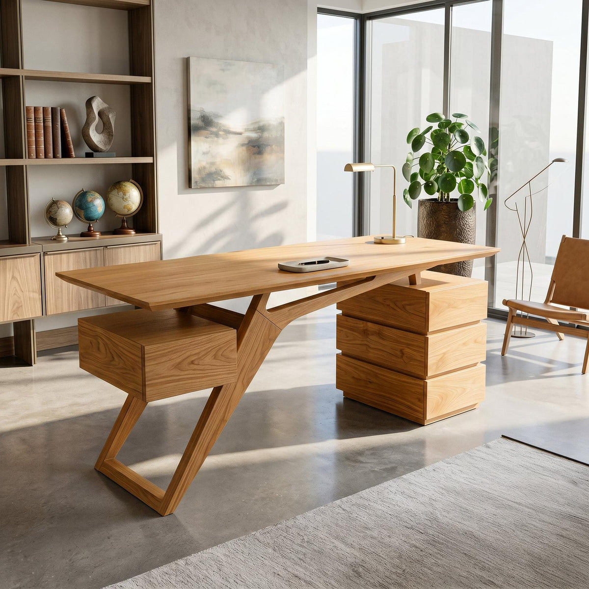 Modern Executive Desk With Sculptural Geometric Design For Workspace