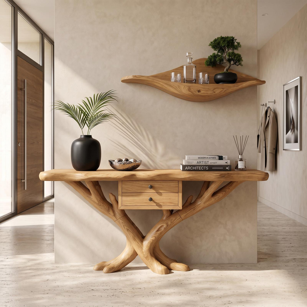 Organic Modern Tree Base Console Table Luxury Entryway
