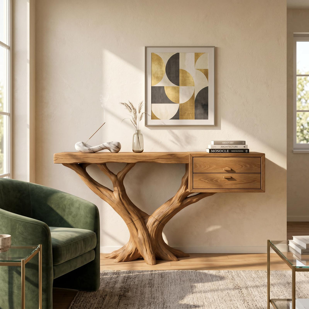 Contemporary Floating Tree Console Table Modern Hallway