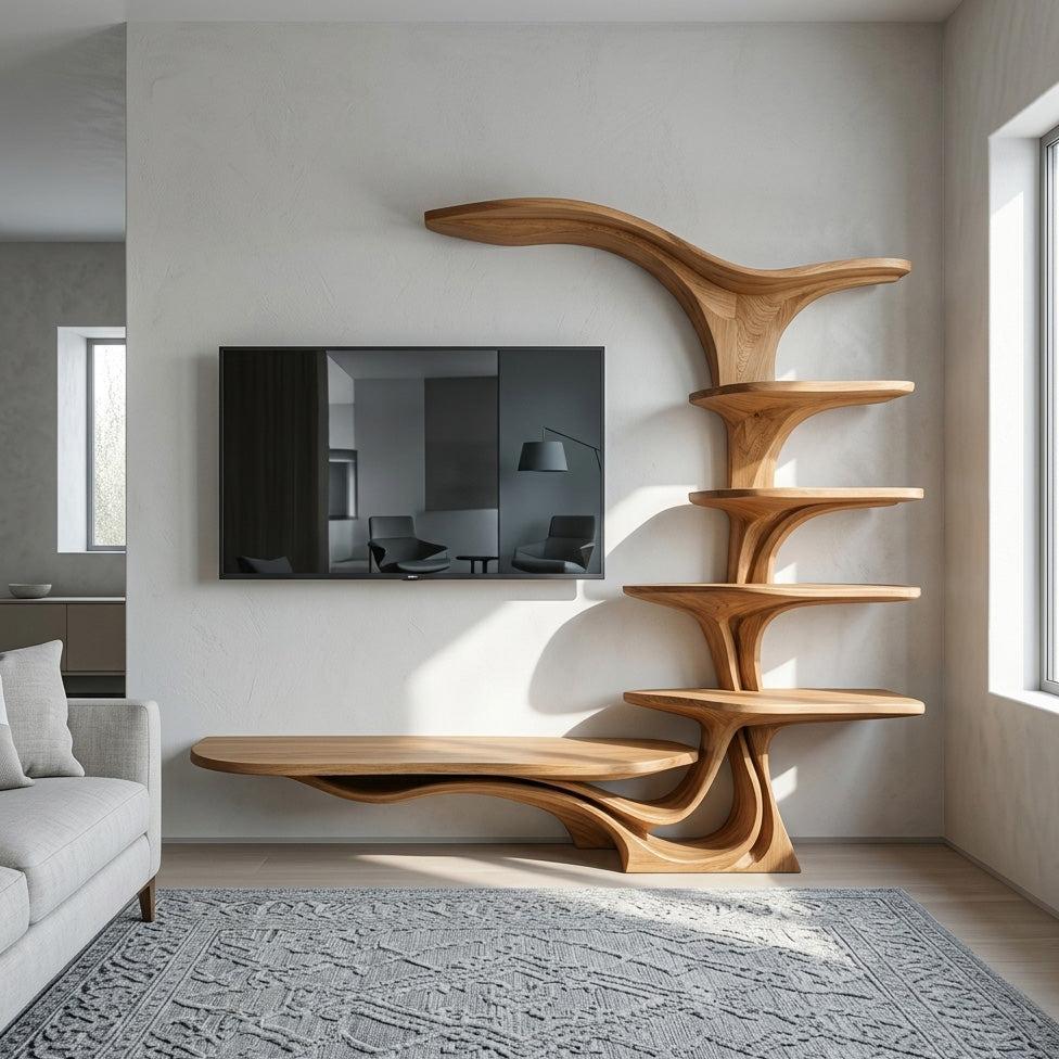 Modern Sculptural TV Stand With Branch Shelves For Living Room