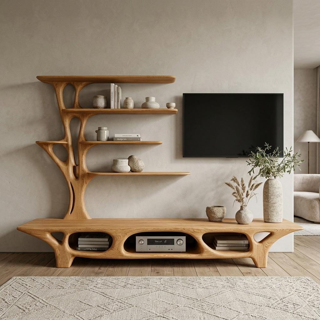 Modern TV Cabinet With Open Storage Compartment For Home Decor