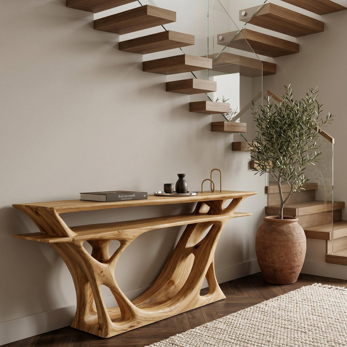 Contemporary Console Table With Sculptural Form For Entryway
