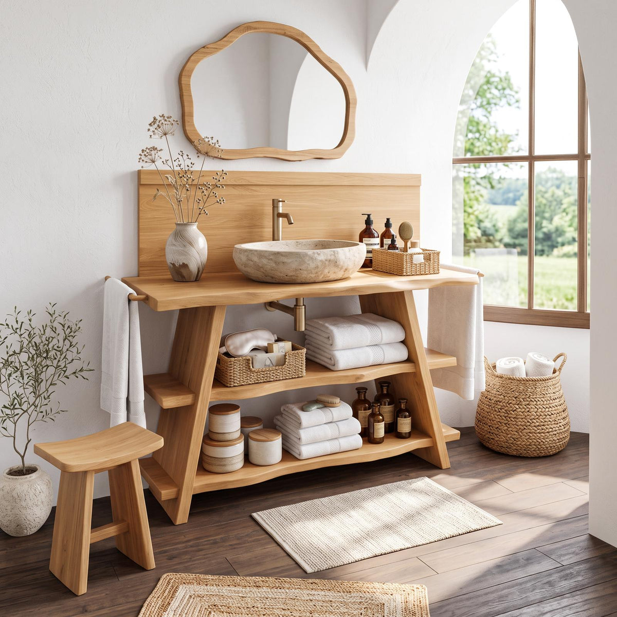 Spry Interior Rustic Wood Bathroom Vanity with Drawer, Single Sink Storage Console Cabinet for Small Compact Bathrooms, SILDTTRBRV047