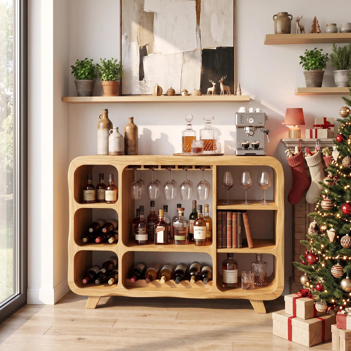 Organic Modern Christmas Wine Cabinet Poolside Living Room