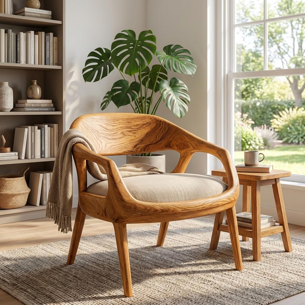 Spry Interior Mid-Century Modern Wooden Accent Chair, Handcrafted Solid Wood Lounge Armchair for Living Room & Office, RTTHTTACC025