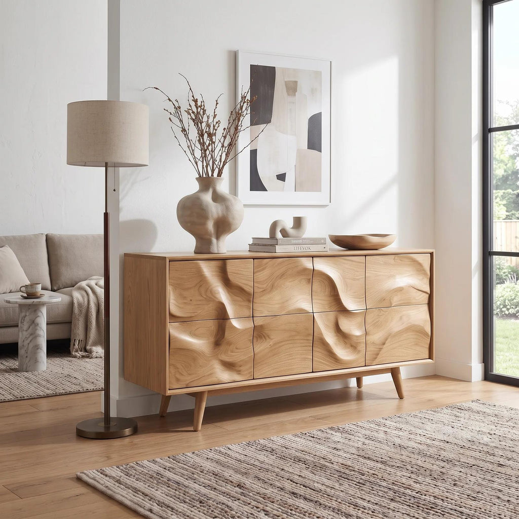 Mid Century Wave Carved Sideboard Living Room