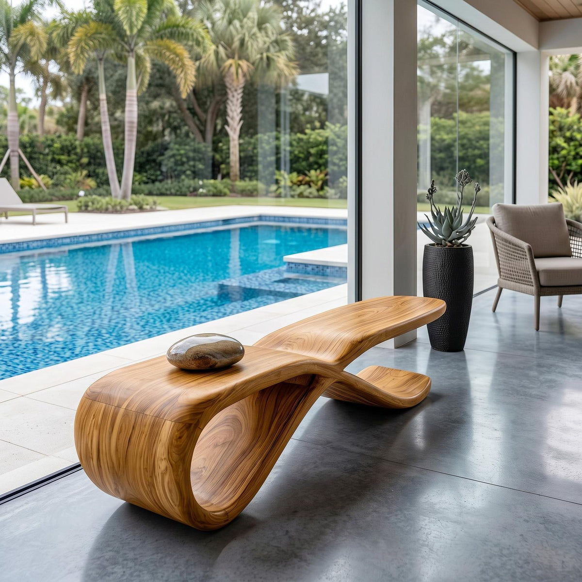 Contemporary Sculptural Wooden Bench For Hallway