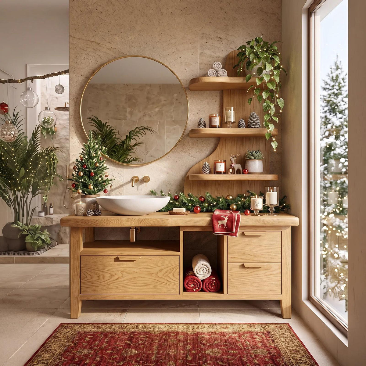 Handcrafted Mid Century Xmas Floating Vanity Coastal Residence