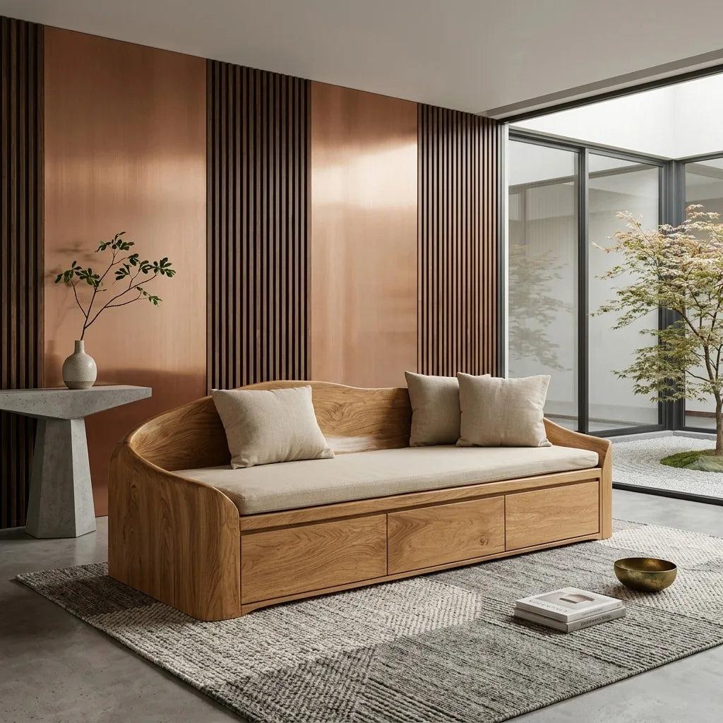 Contemporary Wooden Sofa With Drawers For Living Room RTNGHNSFA072