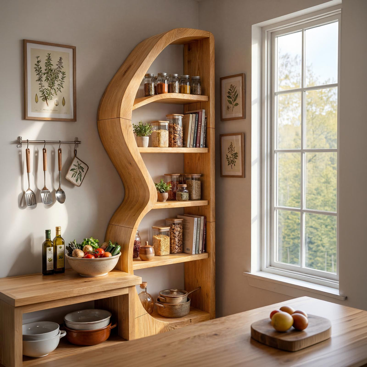 Mid-Century Modern Bookshelf, Unique Wooden Bookcase & Decorative Storage Shelves for Living Room
