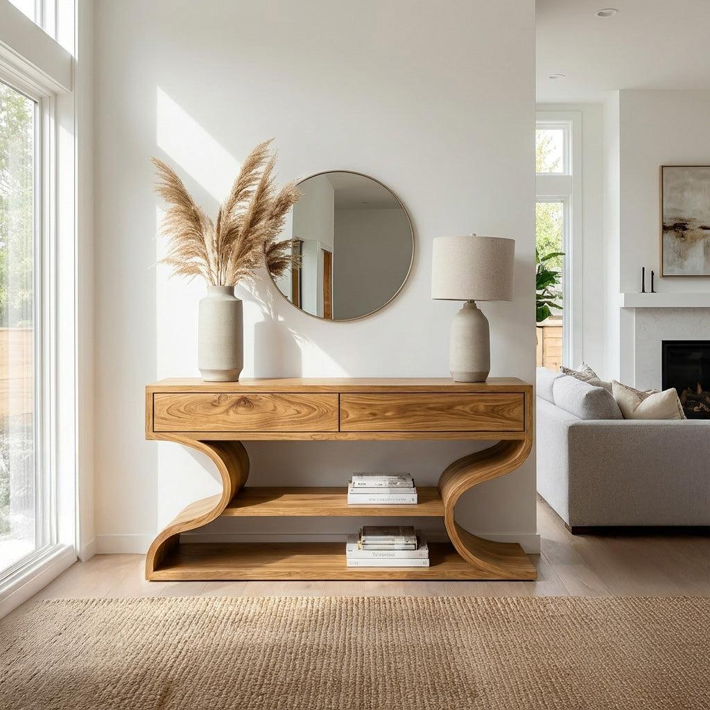 Organic Console Table With Two Curved Sides For Living Room