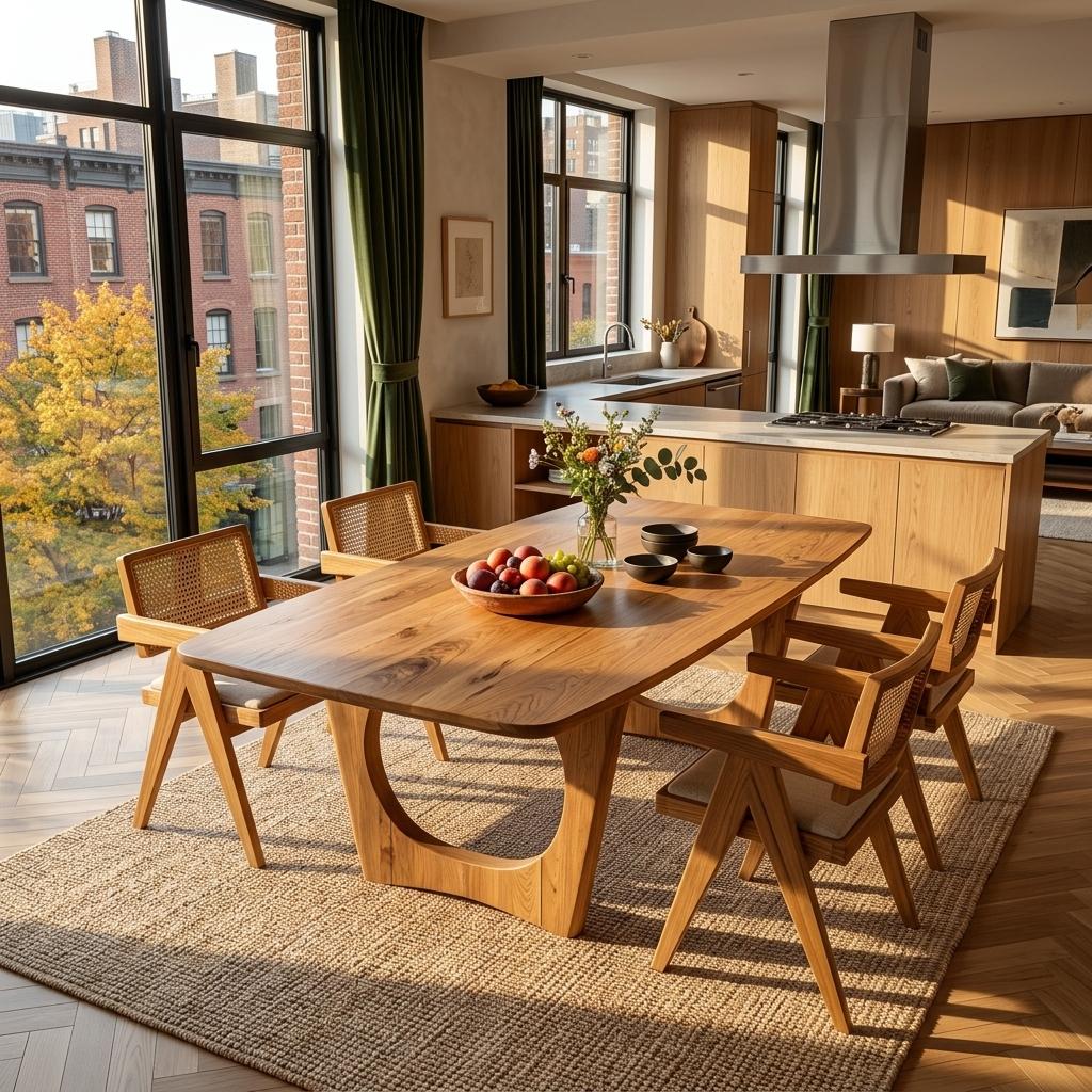 Spry Interior Mid-Century Wooden Dining Table, Handcrafted Solid Wood Kitchen Table for Dining Room & Living Space, Model RTTHTTDN039