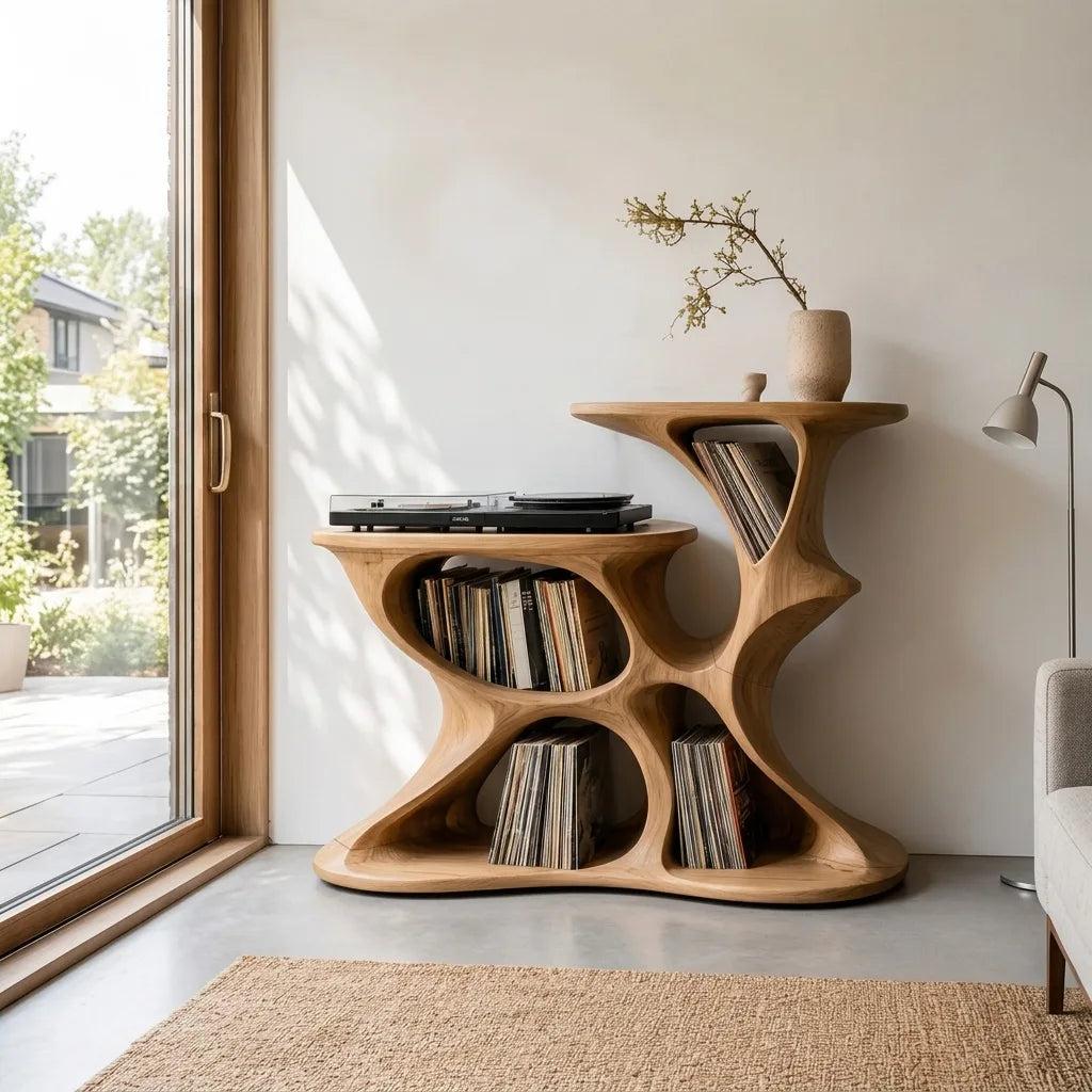 Modern Sculptural Vinyl Storage Cabinet For Living Room