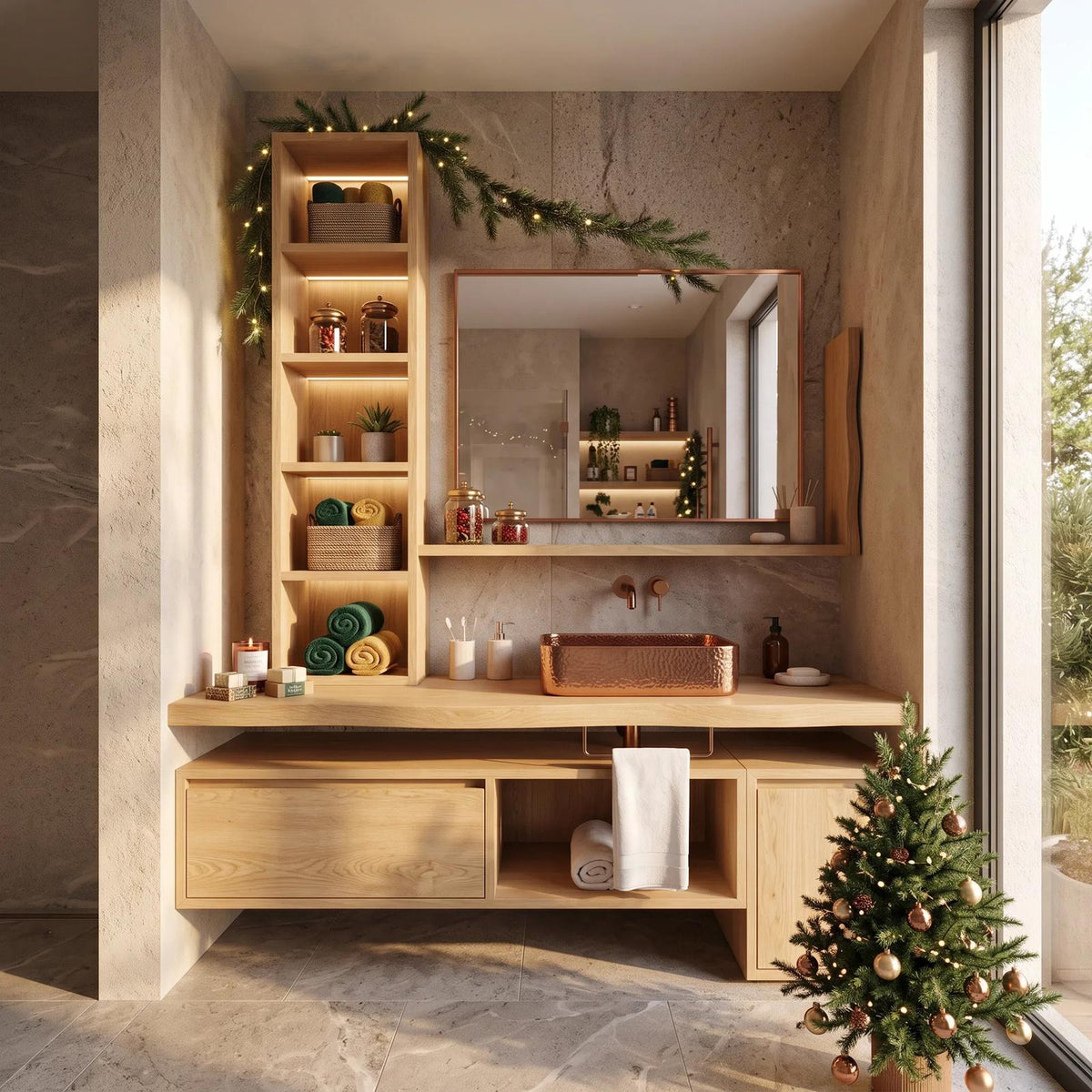 Handcrafted Scandinavian Christmas Floating Vanity Holiday Cottage