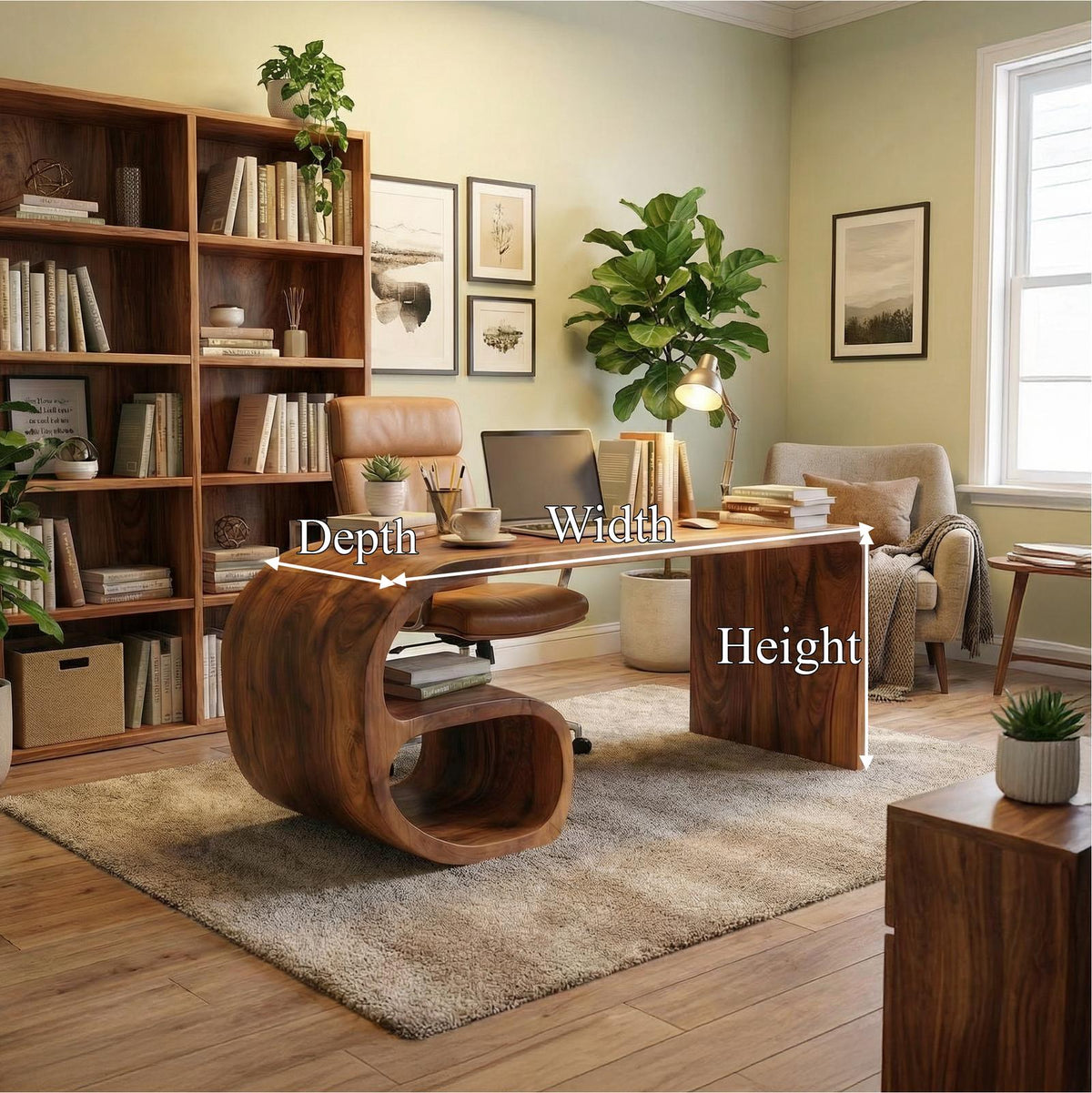 Modern Sculptural Desk, Solid Wood Artistic Computer Writing Desk for Home Office