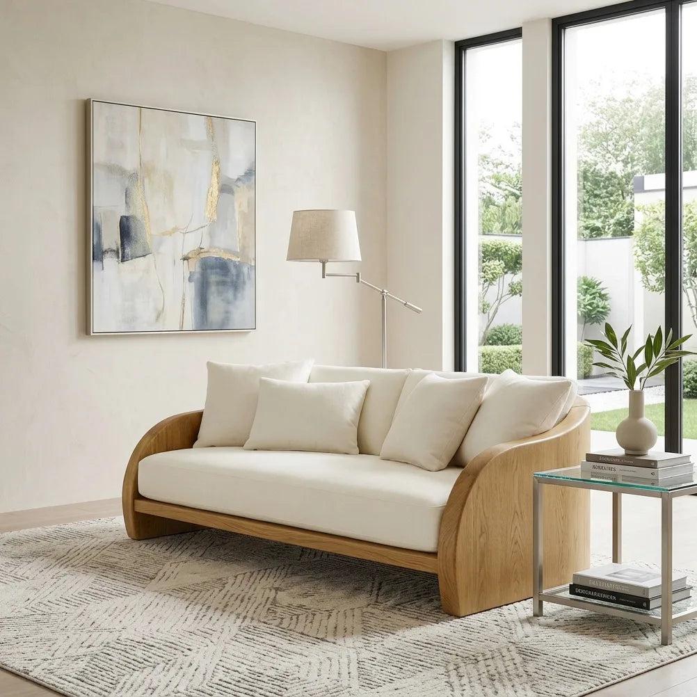 Organic Rounded Curved Wooden Sofa For Living Room