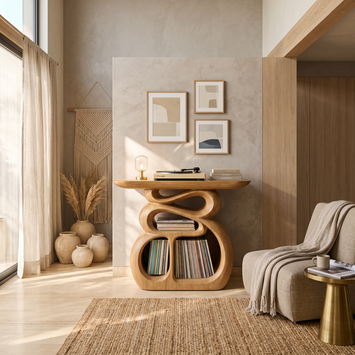 Contemporary Solid Wood Audio Stand, Stereo Media Rack Console for Entertainment Lounge and Hifi Components