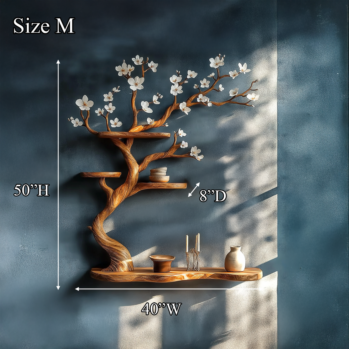 Rustic Tree Branch Wall Shelf, Solid Wood Floating Hanging Display Bookshelf for Creative Home Decor