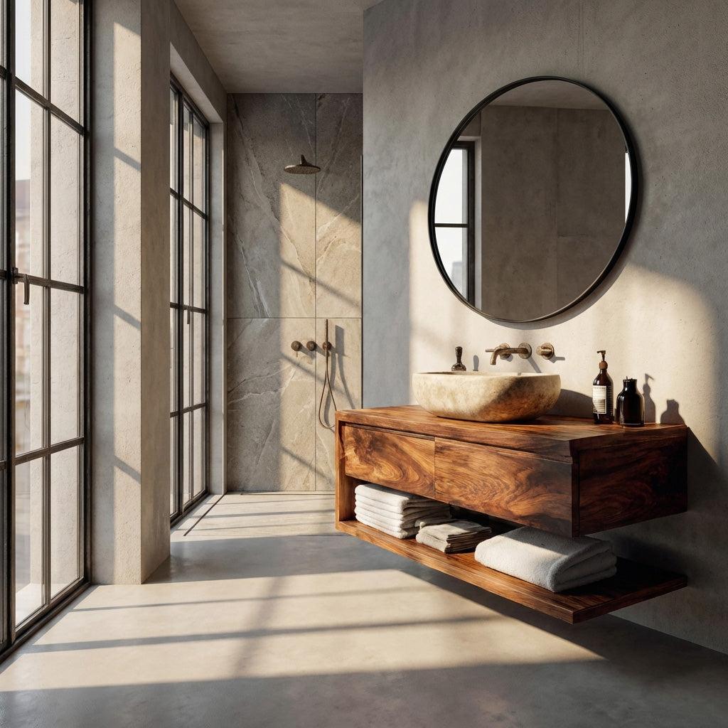 Spry Interior Contemporary Wall-Mounted Wood Bathroom Vanity, Floating Solid Wood Single Vanity Cabinet for Restroom Storage, RTTHHNBRV008