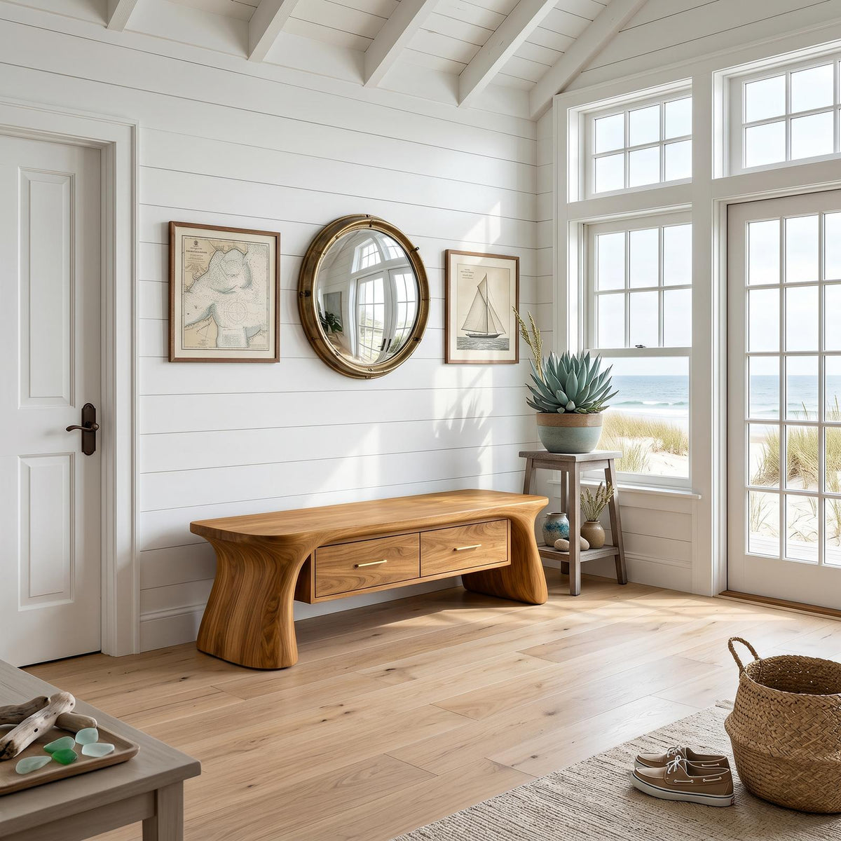 Spry Interior Minimalist Arched Base Bench, Solid Wood Entryway, Mudroom & Foyer Bench, Modern Indoor Accent Seating, Natural, SILDTTNBEN014