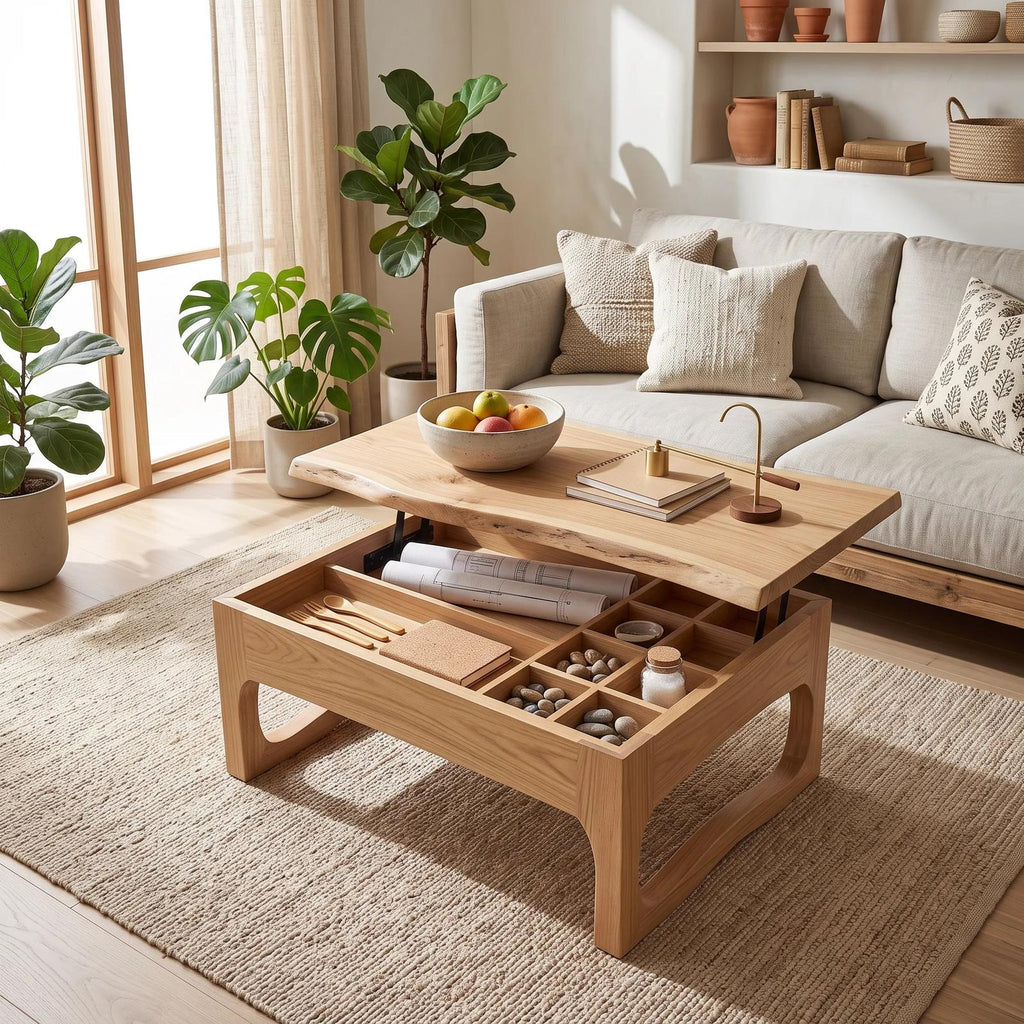 Scandinavian Storage Lift Top Coffee Table Bright Living Room