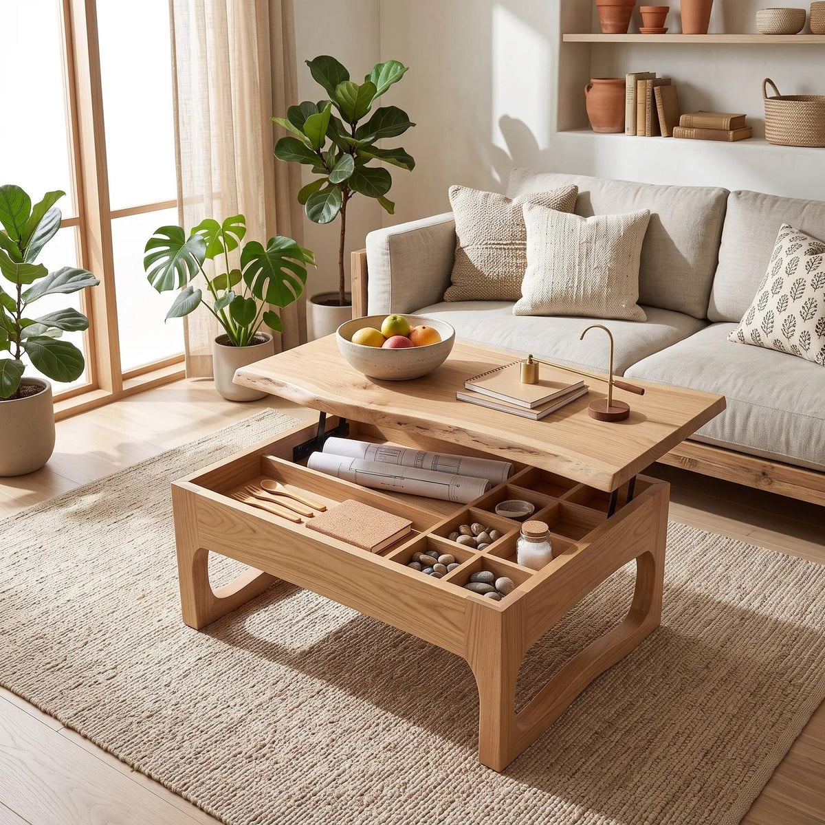 Scandinavian Storage Lift Top Coffee Table Bright Living Room